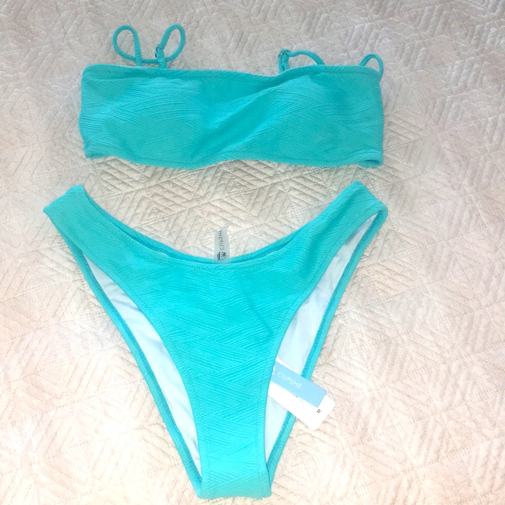 CUPSHE Blue Bandeau Low-Rised Solid Bikini